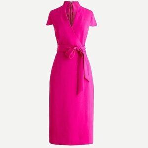 J.Crew Faux-Wrap Dress In Triple Dobby Officecore Dopamine Barbiecore